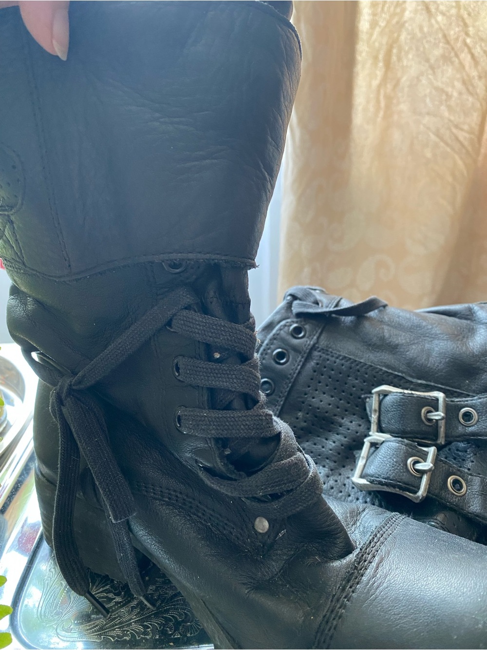 Aldo Black Lace-Up Combat Boots with Buckle Accents - Picture 4 of 11